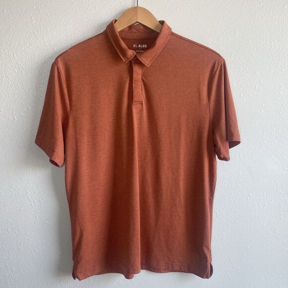 01.Algo Mens XL Performance Polo Shirt Rust Orange Quick Dry Anti-Odor SPF 40 - Picture 1 of 7
